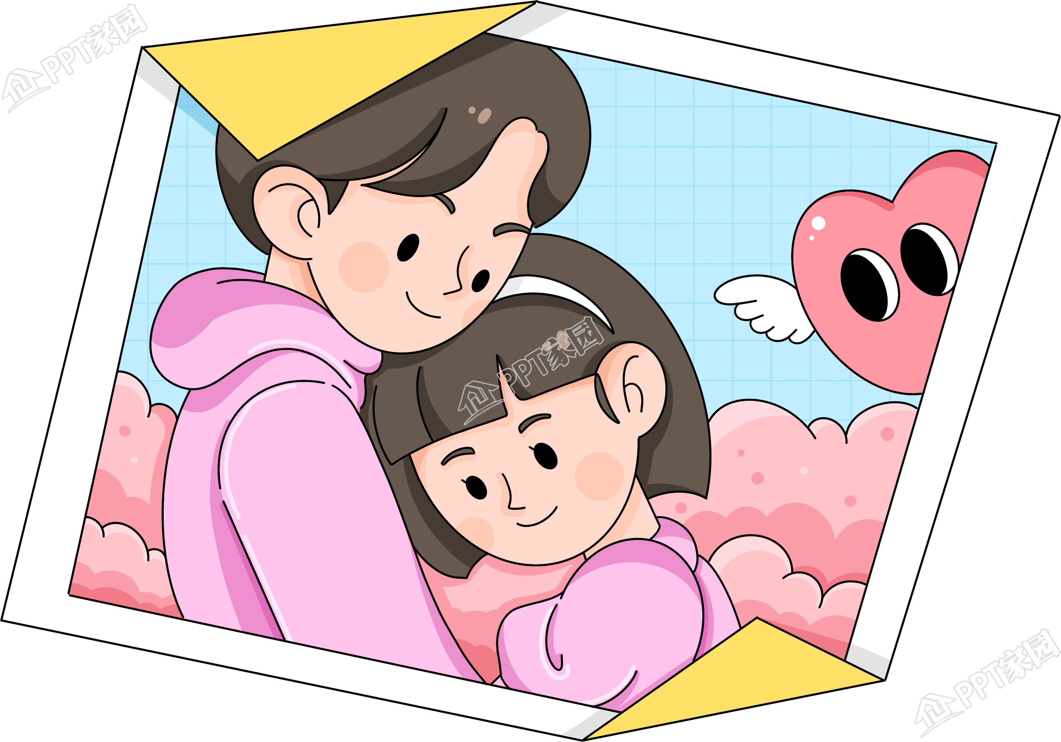 甜蜜情侣摄影相片图片卡通手绘免抠素材