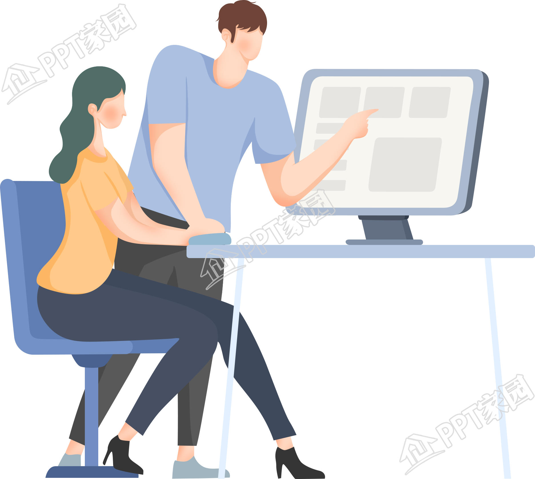 工作认真的职场办公男女图片卡通手绘人物免抠素材