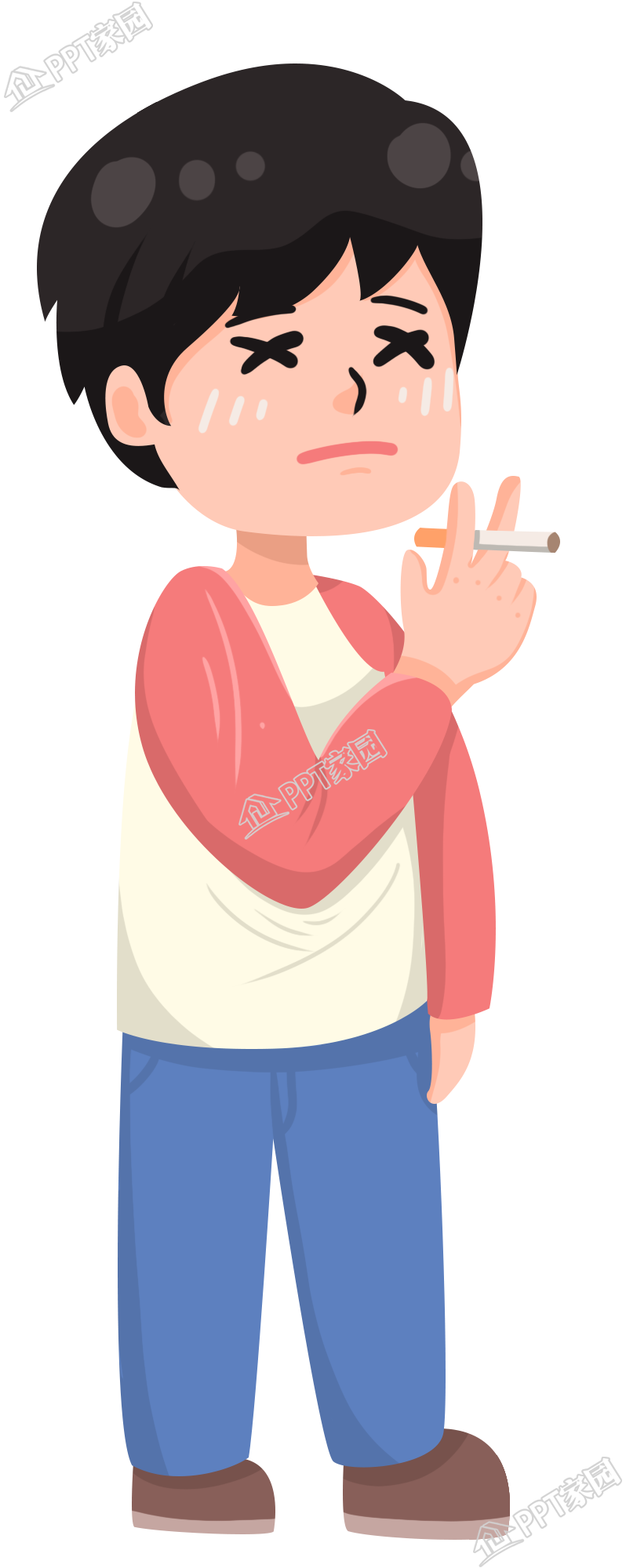 卡通男生抽烟图片卡通手绘免抠素材