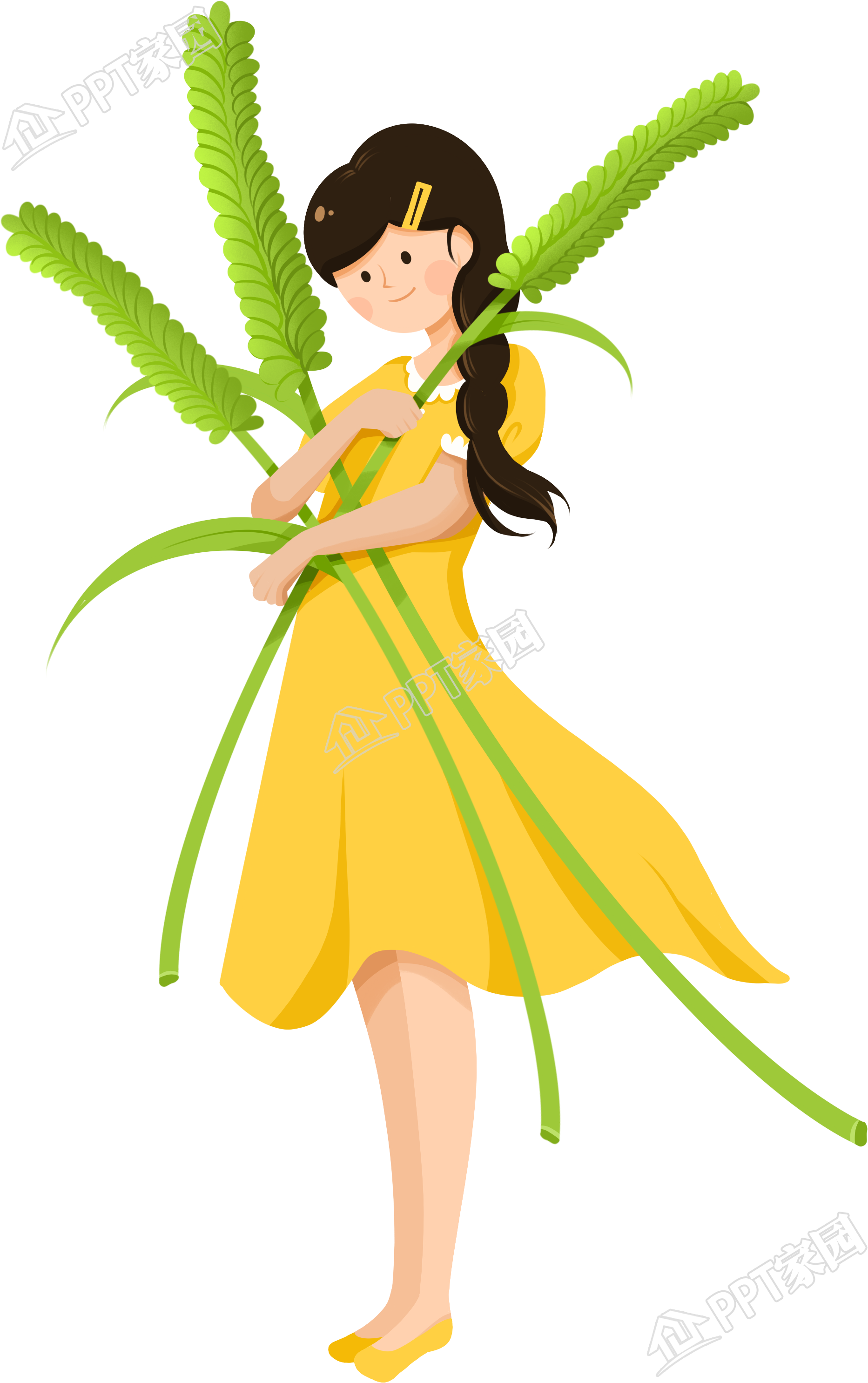 丰收主题手抱麦穗的女孩图片卡通手免抠素材