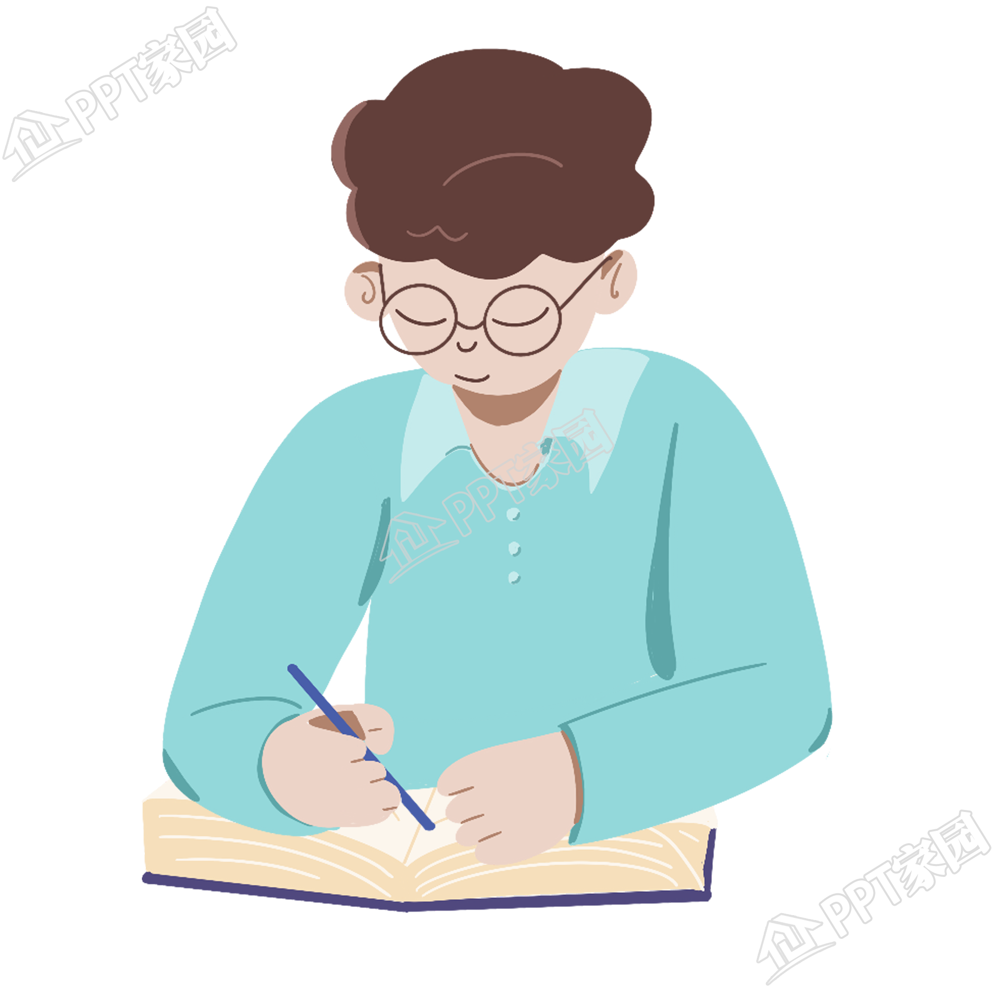 卡通开学季学生上课看书png素材人物元素