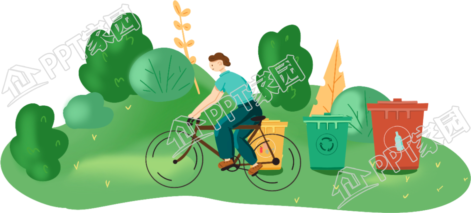 卡通手绘插画低碳出行骑自行车的男生图片