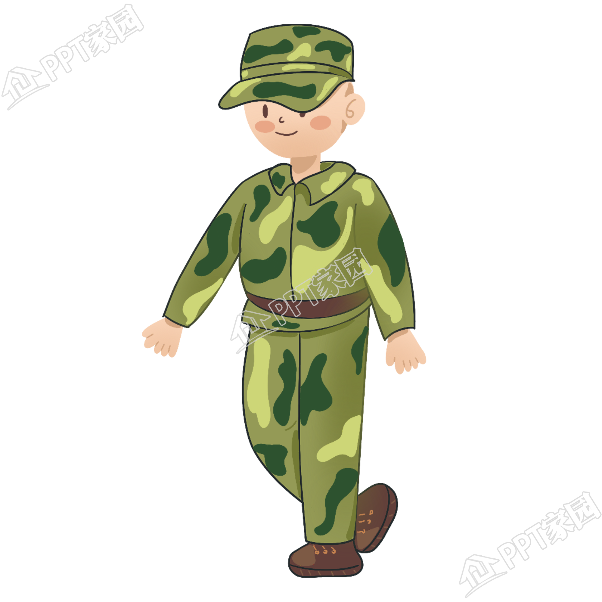 手绘插画穿迷彩服军训男生矢量图片素材