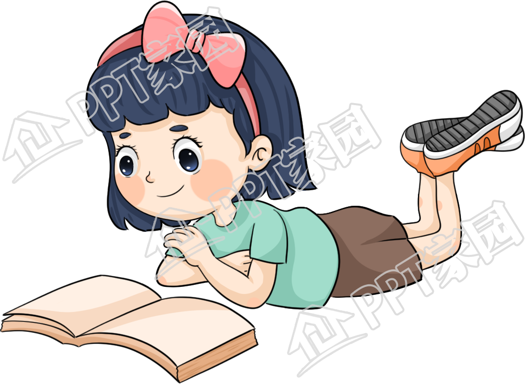 卡通趴着看书的女孩读书学习假期生活每日看书计划人物图片素材