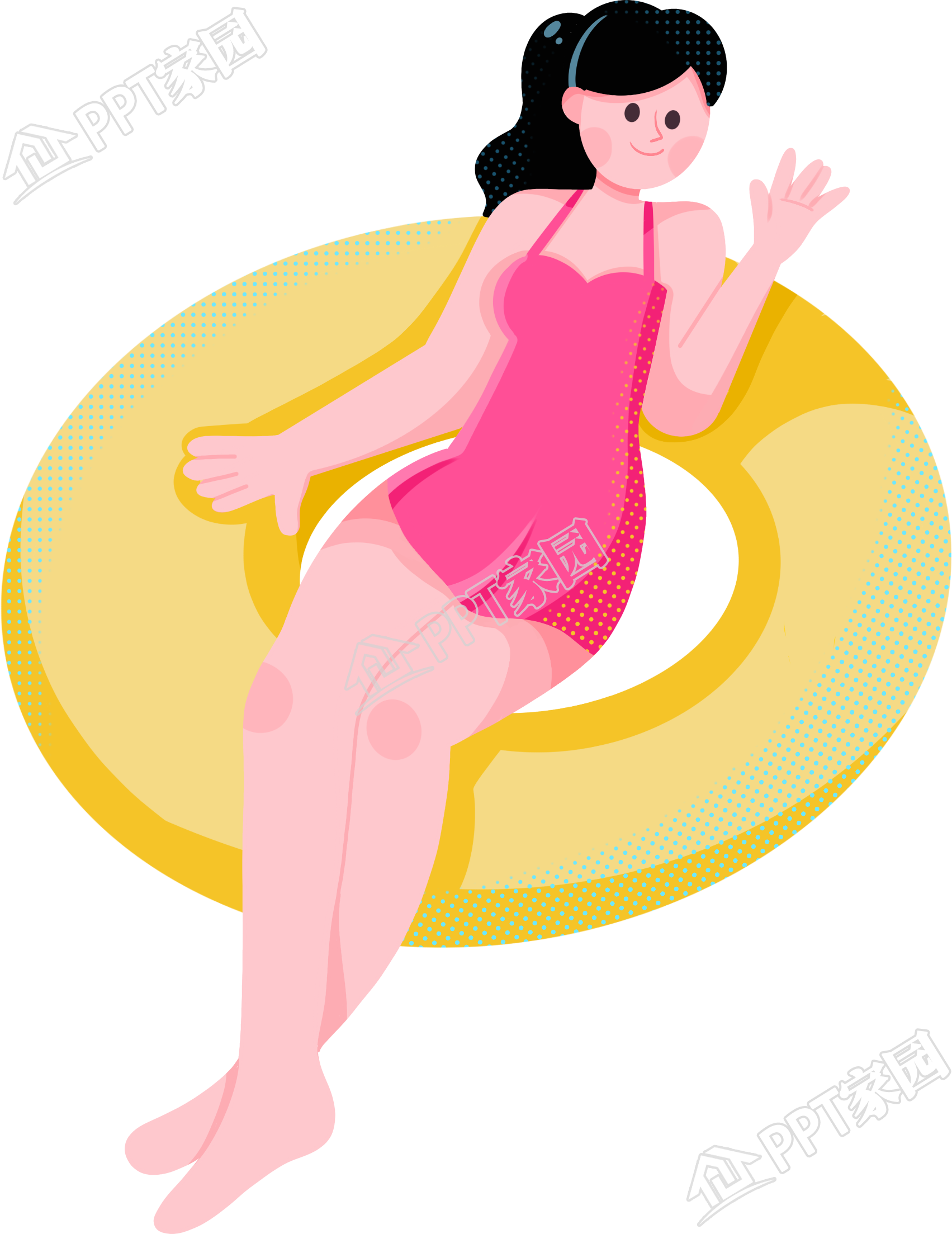卡通女生假期出行休闲娱乐游泳课学习宣传海报免抠透明元素