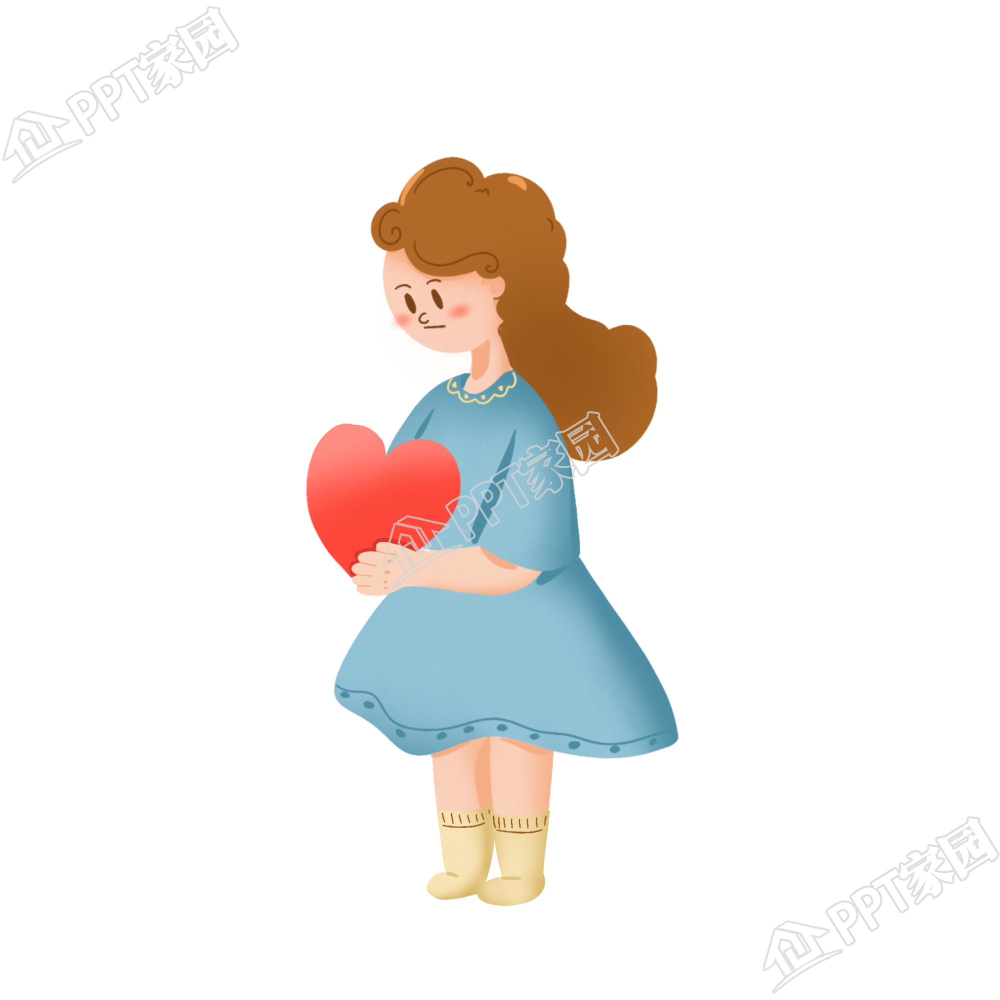 卡通女生人物小女孩手捧爱心公益环保安全防护免抠素材