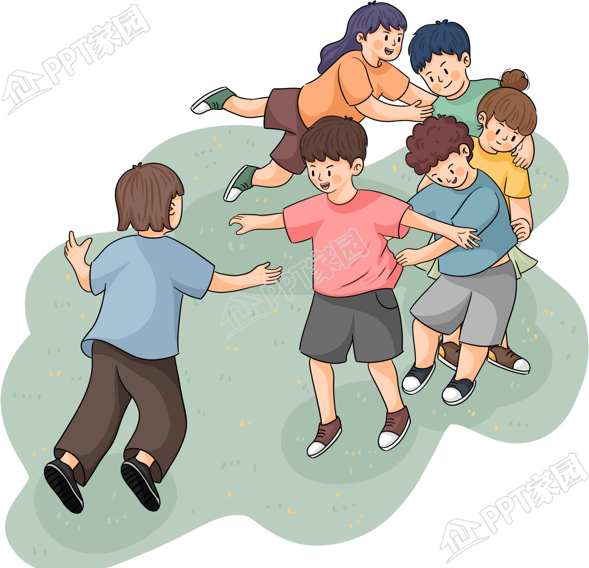 卡通儿童幼儿休闲娱乐活动好友互动老鹰捉小鸡游戏免抠素材