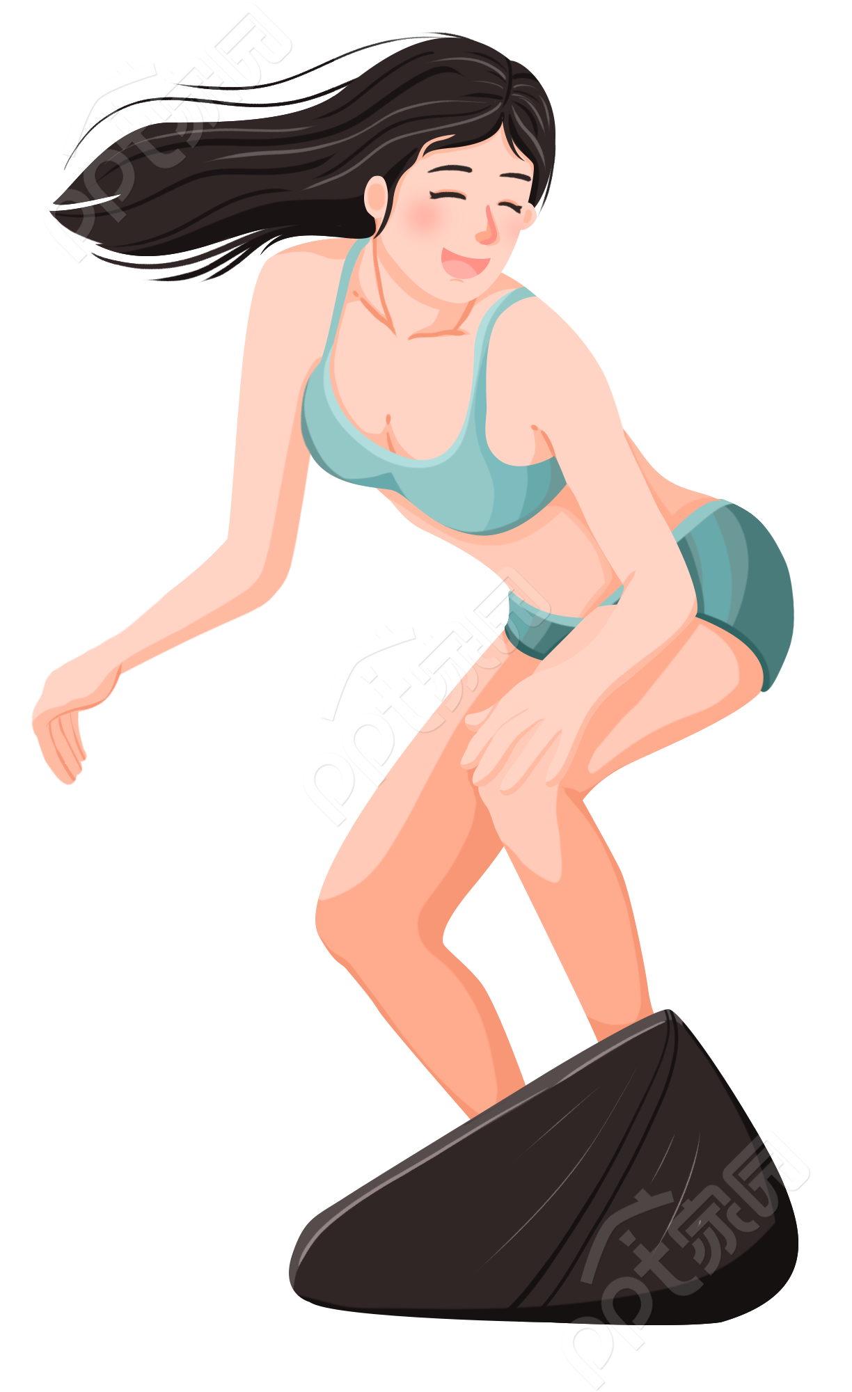 卡通手绘夏日渡假娱乐活动冲浪女生免抠透明元素