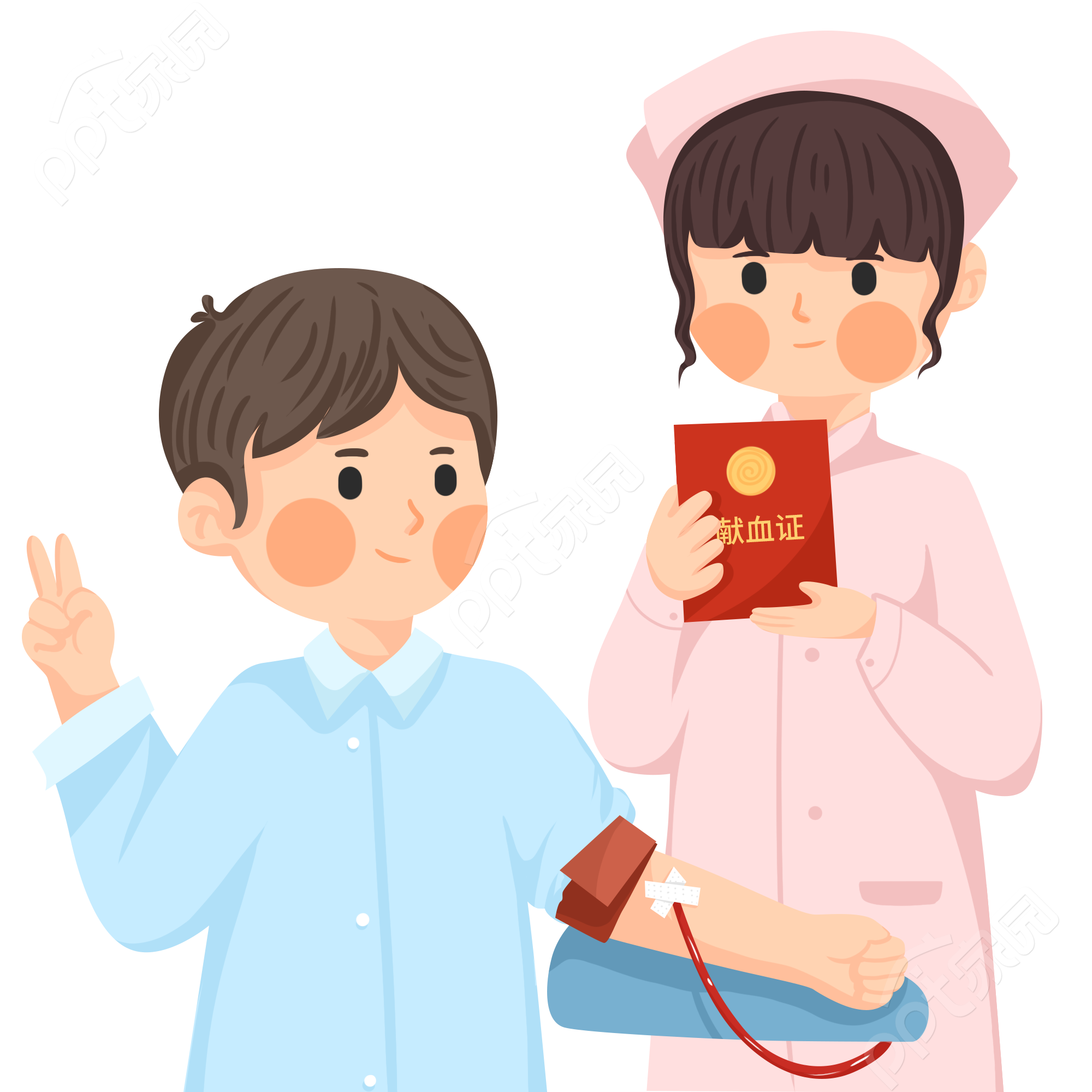 卡通手绘小男孩抽血献血护士发献血证图片素材