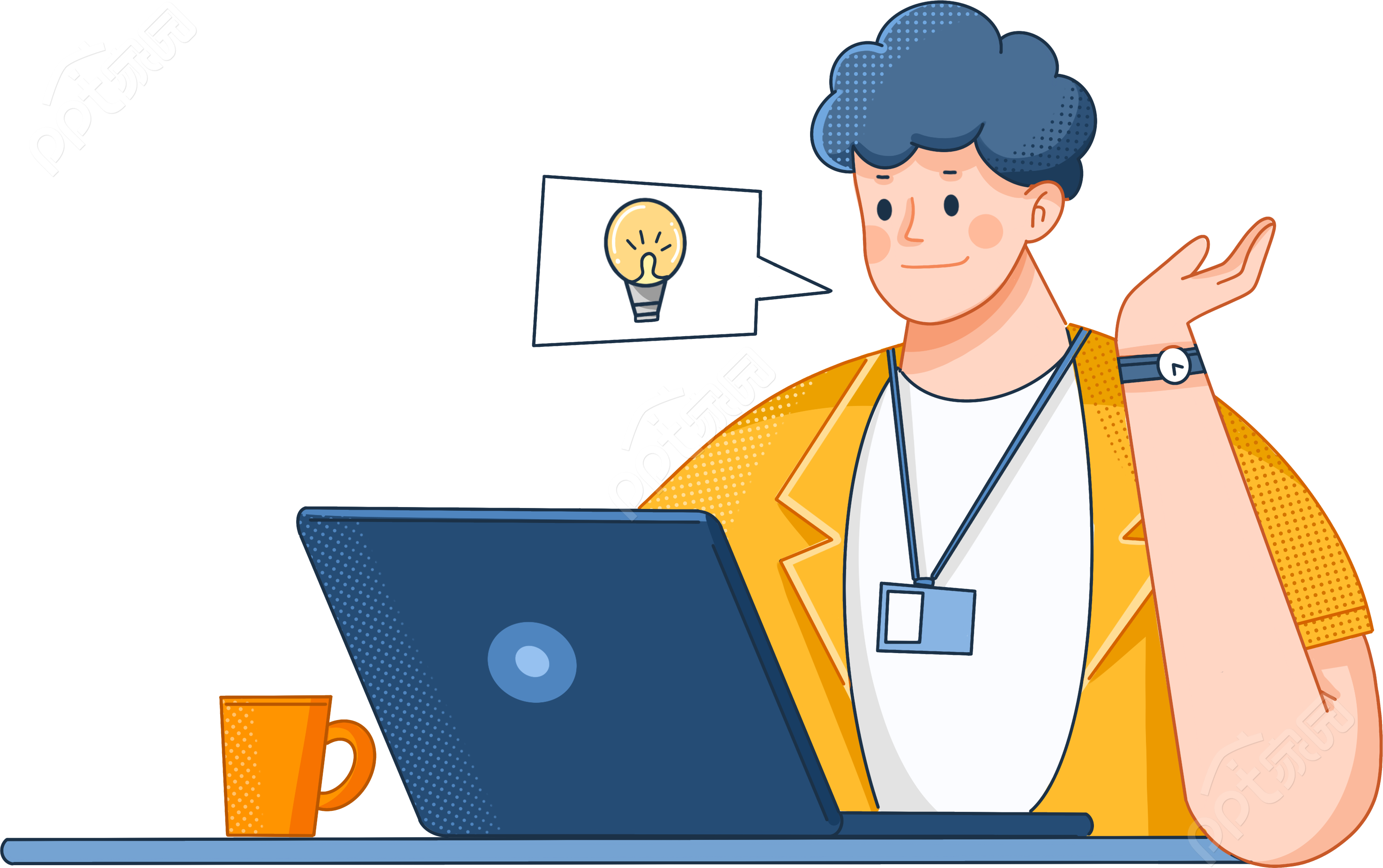 商务手绘办公职场创意策划工作男生图片素材