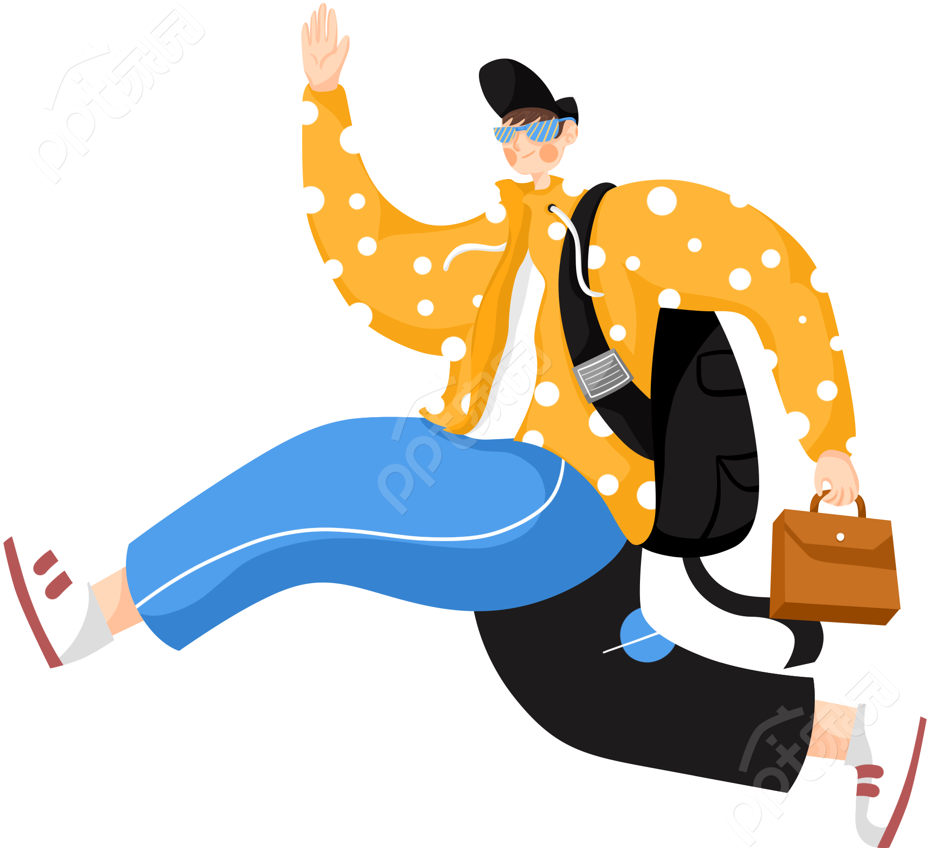 卡通手绘旅行渡假奔跑的男生出游图片素材