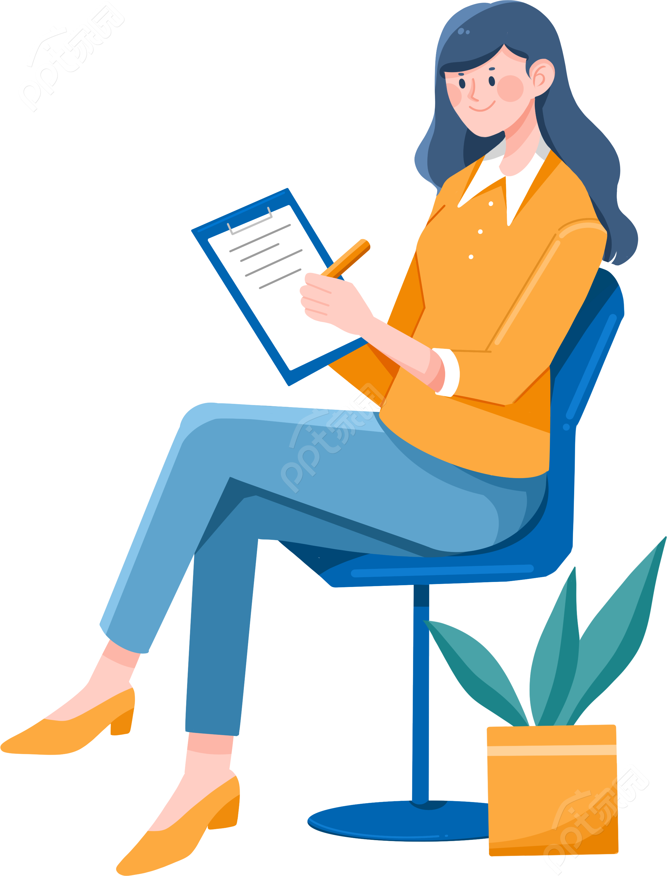 手绘商务职场办公记录女士图片透明免扣素材