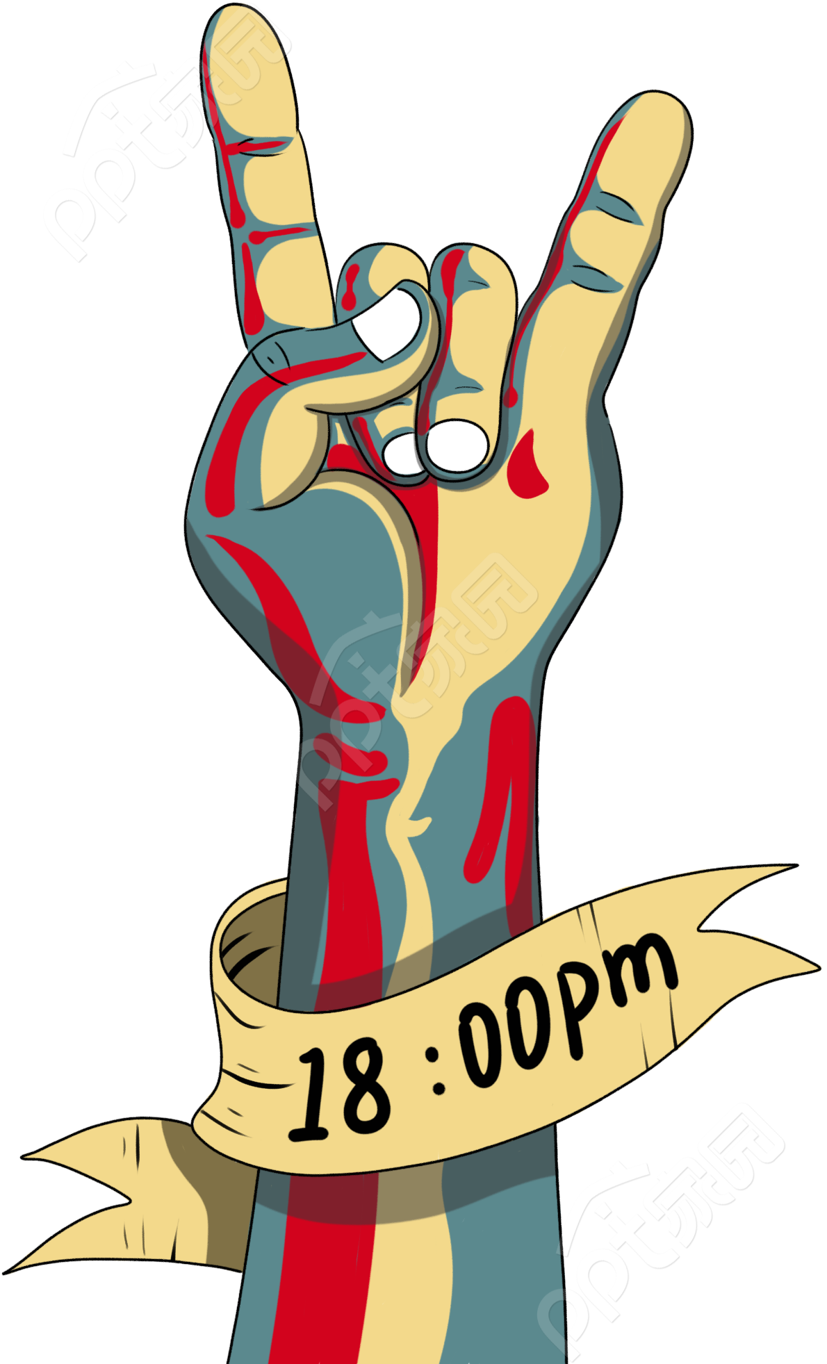 卡通手绘音乐节摇滚手时间通知图片素材