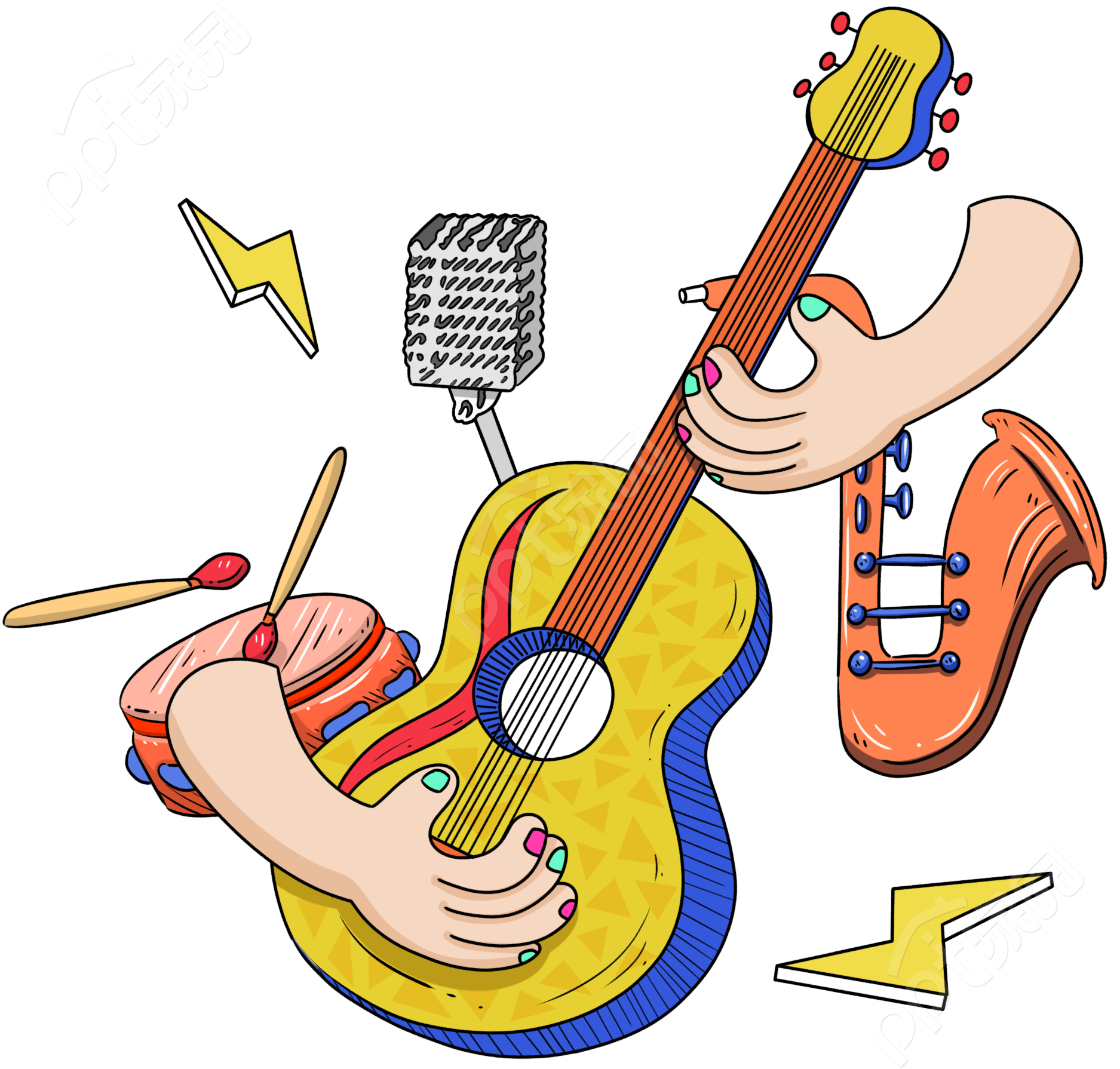 卡通手绘音乐节吉他麦克风图片素材