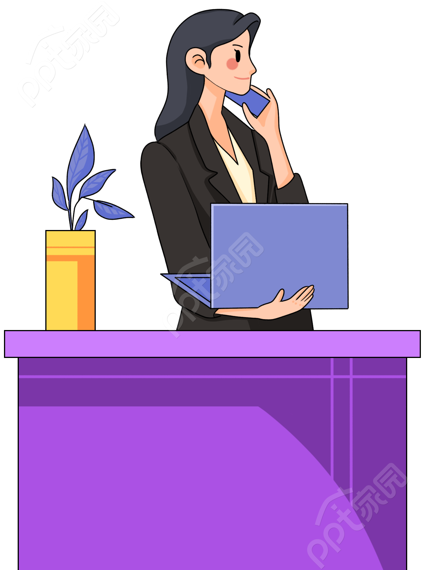 卡通手绘职场办公女生人物打电话矢量图片素材