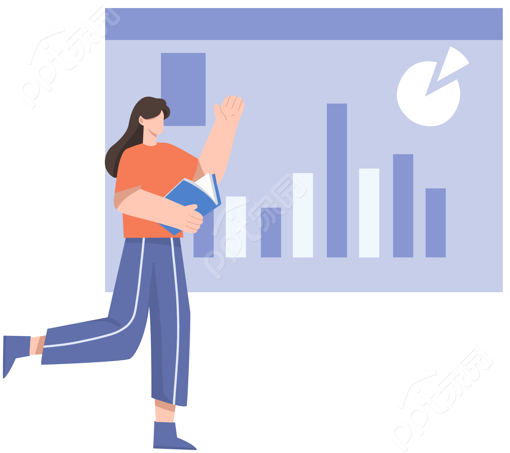 卡通手绘互联网女生人物介绍商务数据报表矢量图片素材