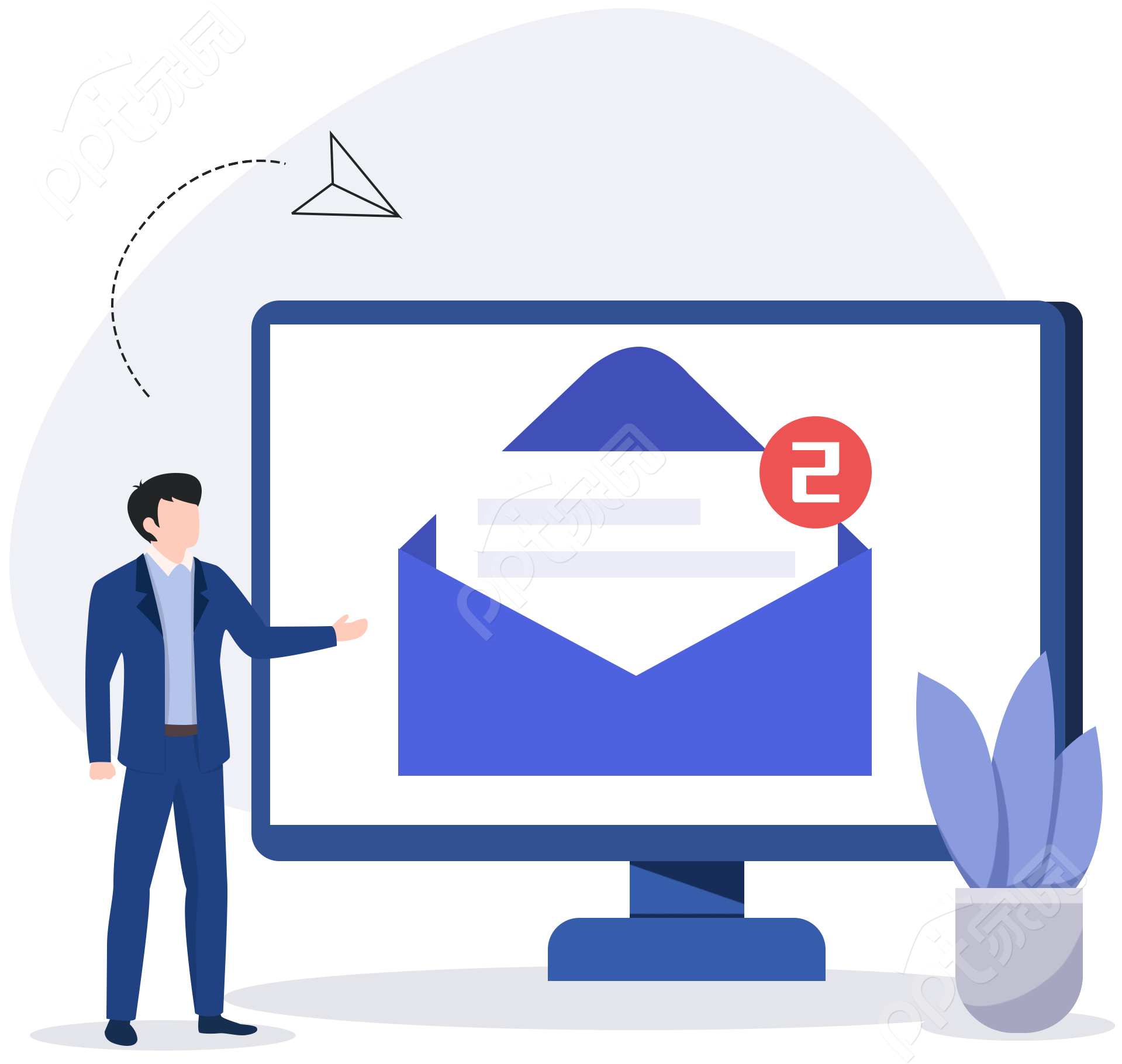 卡通手绘商务办公互联网电脑收发邮件图片