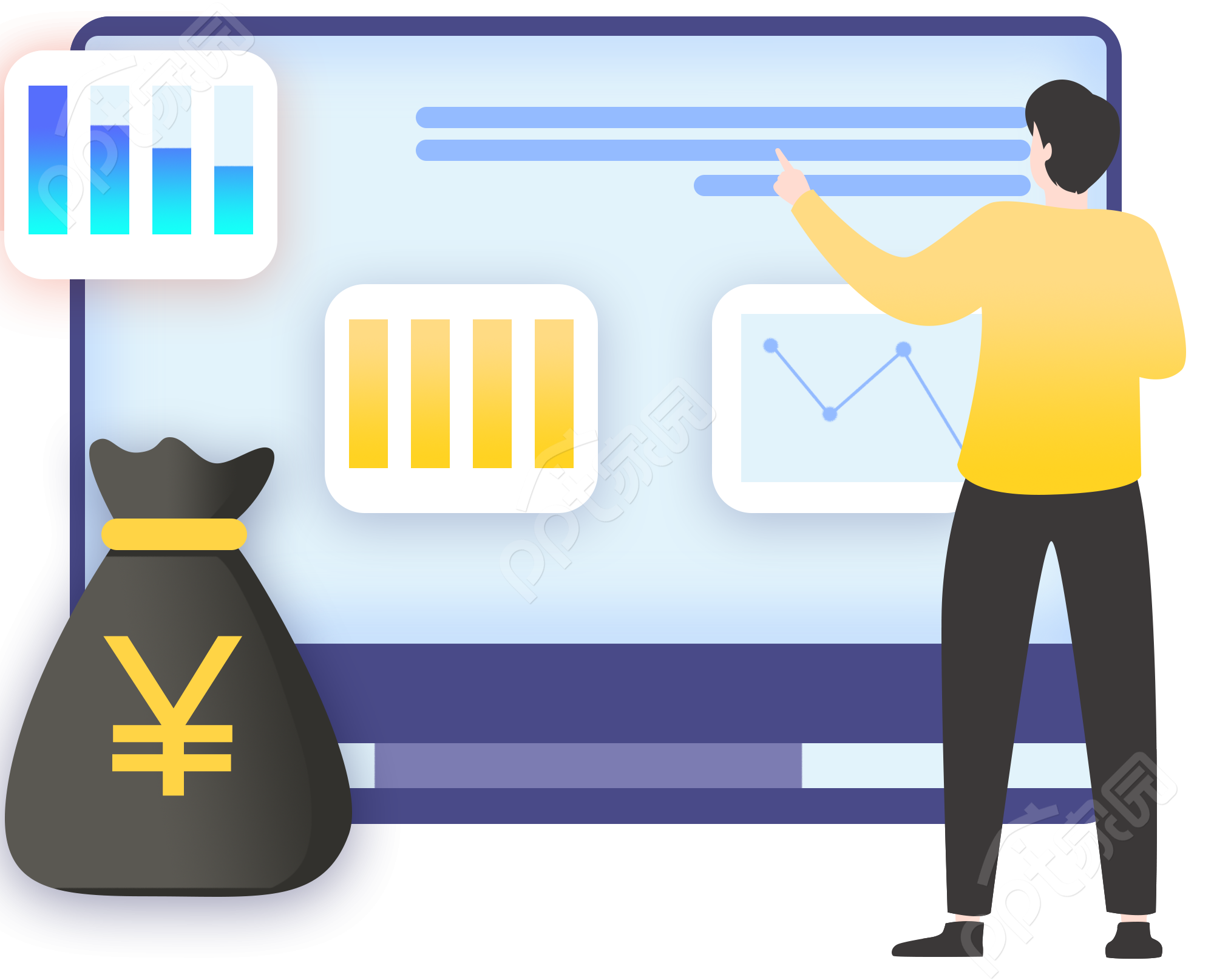 卡通手绘男生人物汇报数据分析报表财务收支矢量图片素材