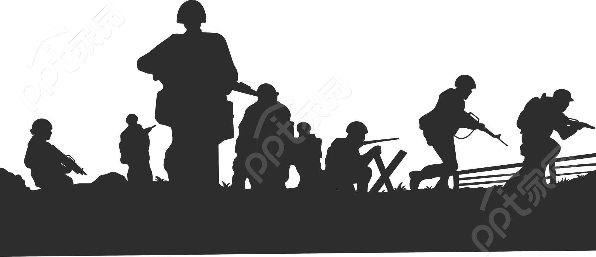 简约手绘建党节党史介绍党政民生士兵剪影透明底免抠图片素材