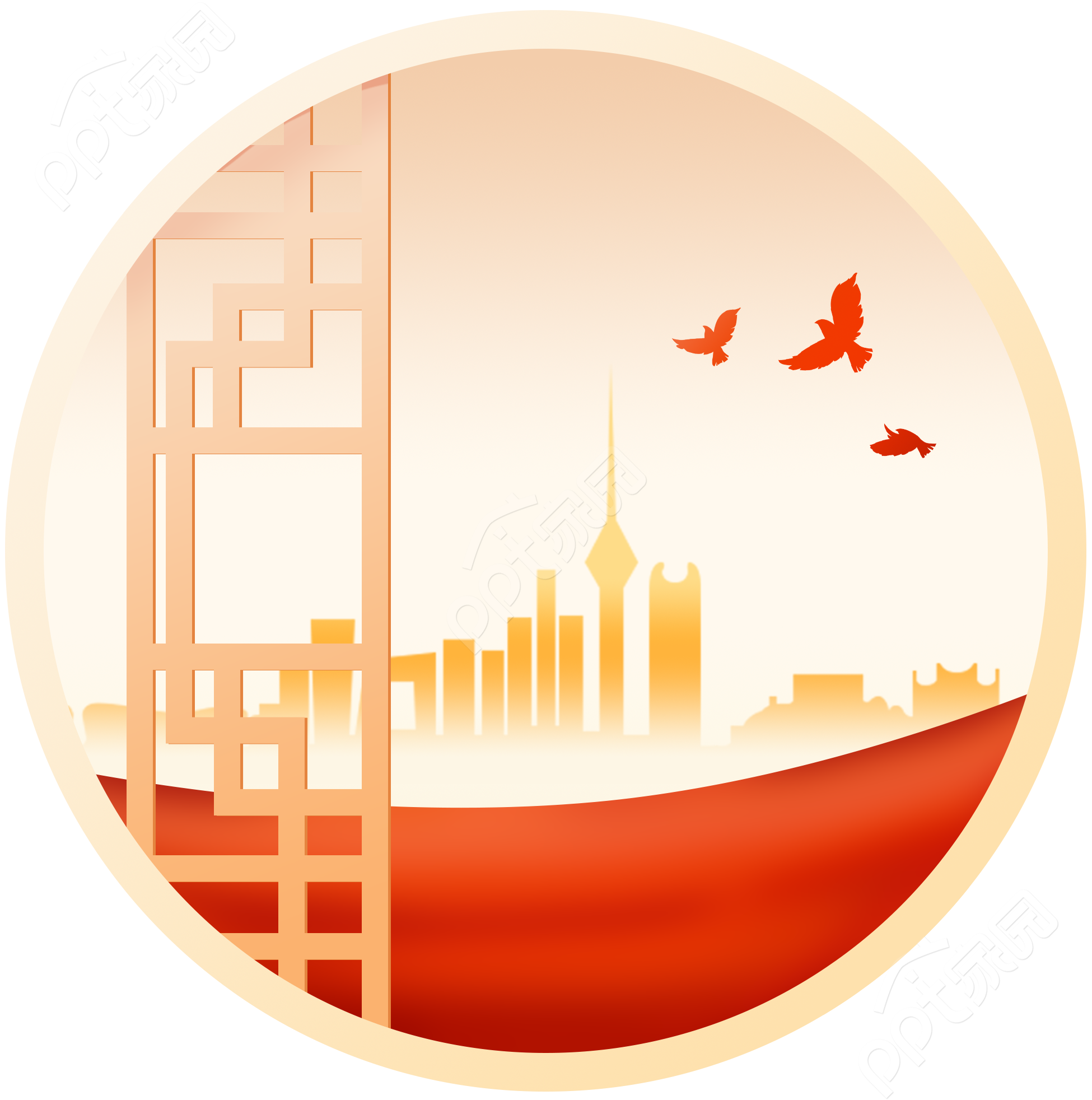 手绘古风建党节窗外城市建设和平鸽矢量图片素材