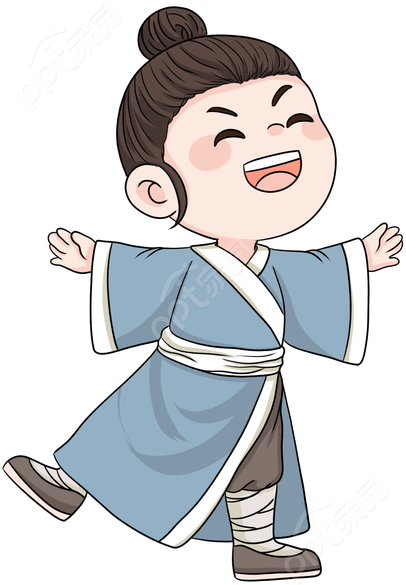 卡通手绘人物小男孩穿古代服饰娱乐活动免抠素材