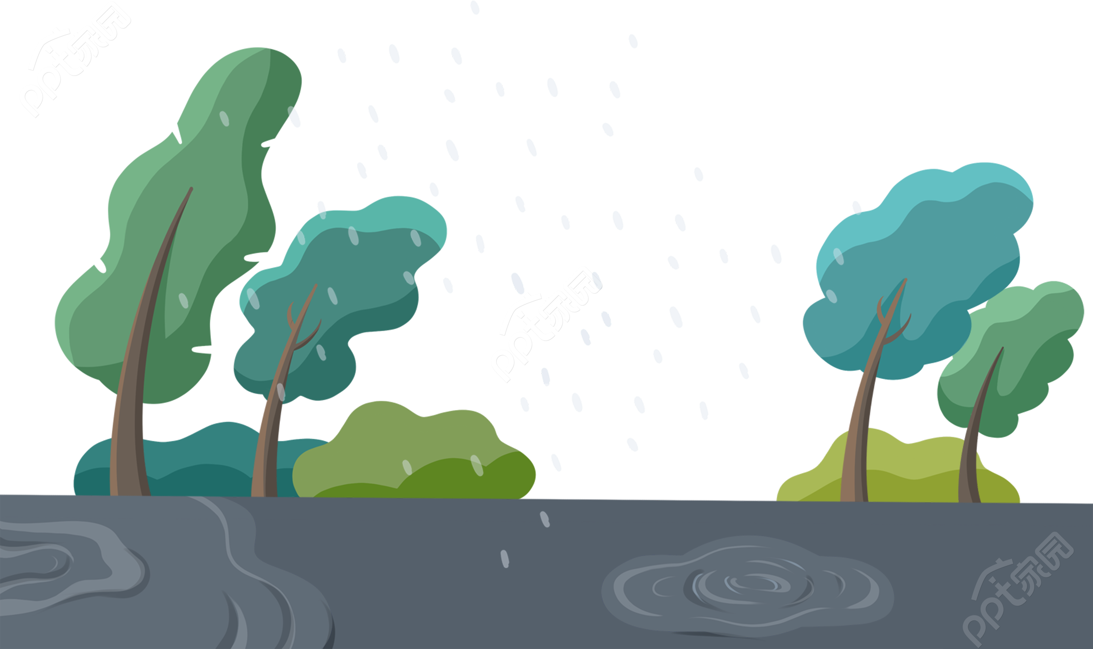卡通手绘恶劣天气森林暴雨免抠图片素材