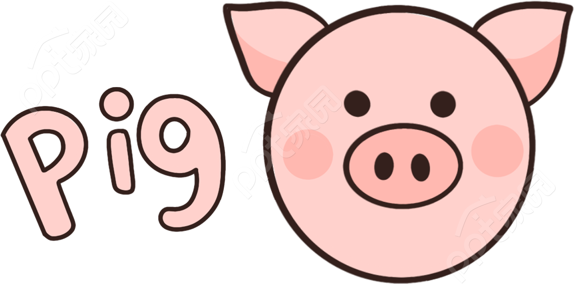 卡通用手绘英文字小猪头活动透明底图片素材