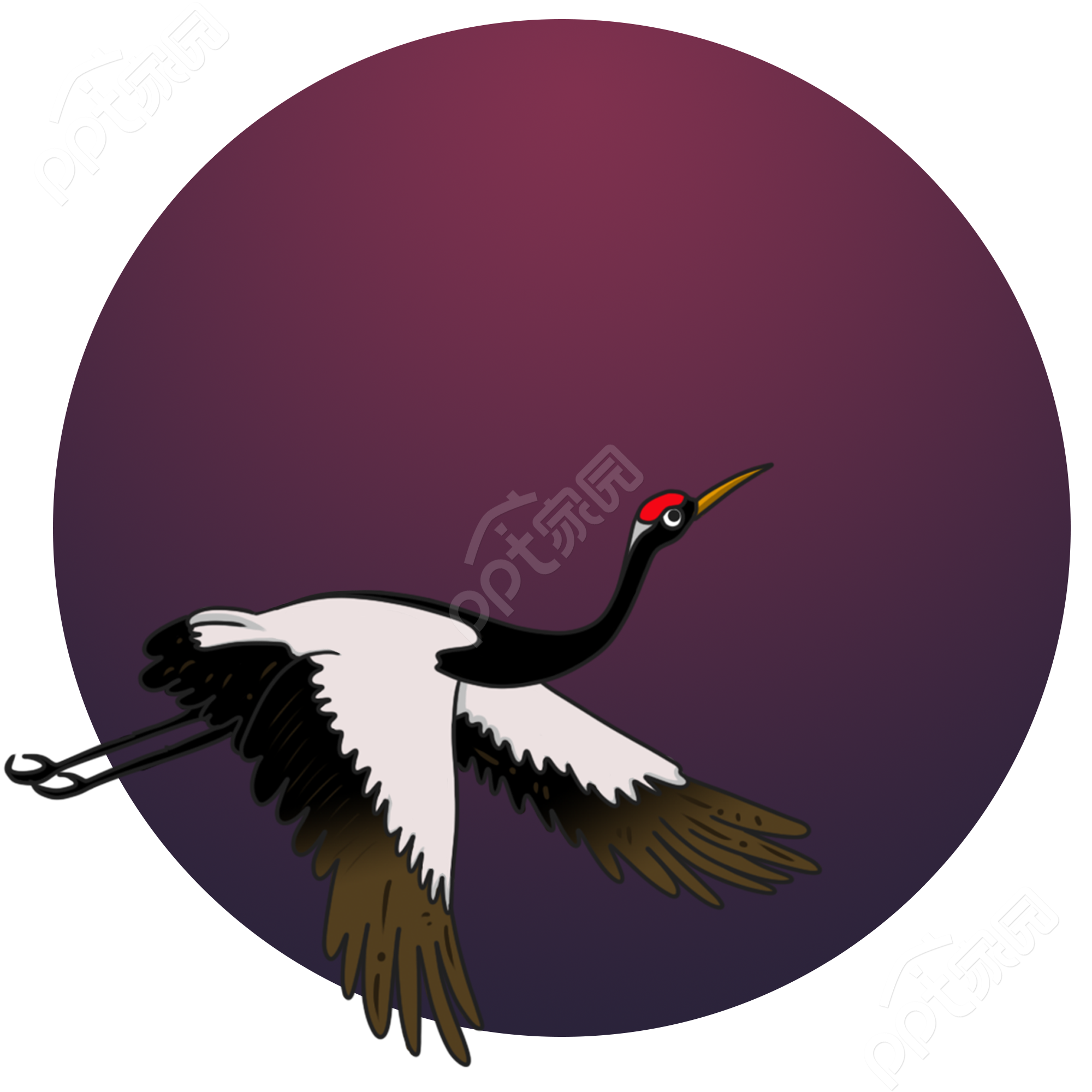 中国风飞翔的鹤圆形背景矢量图片素材