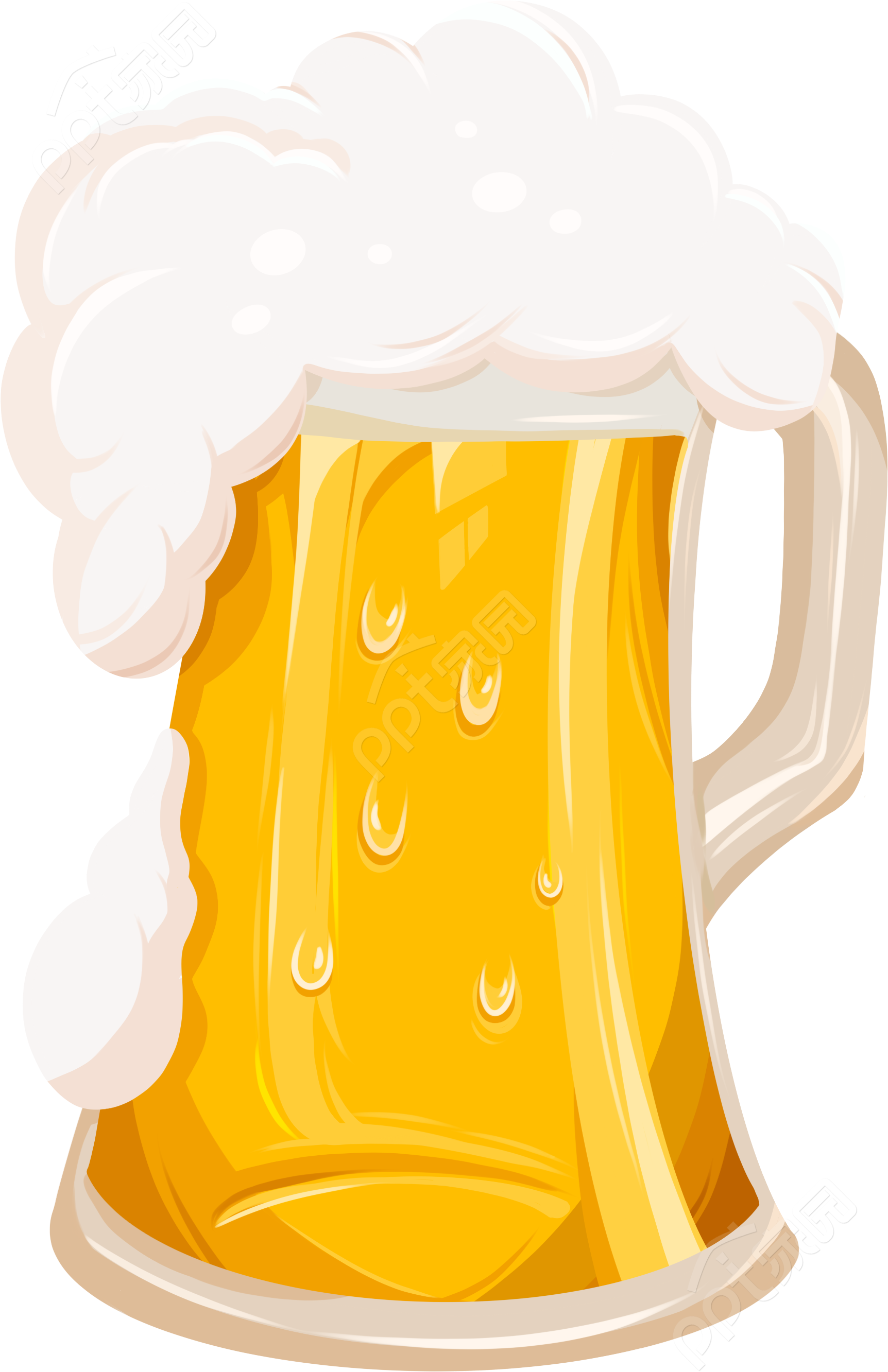 卡通手绘餐饮店美食促销啤酒杯透明底免抠图片素材