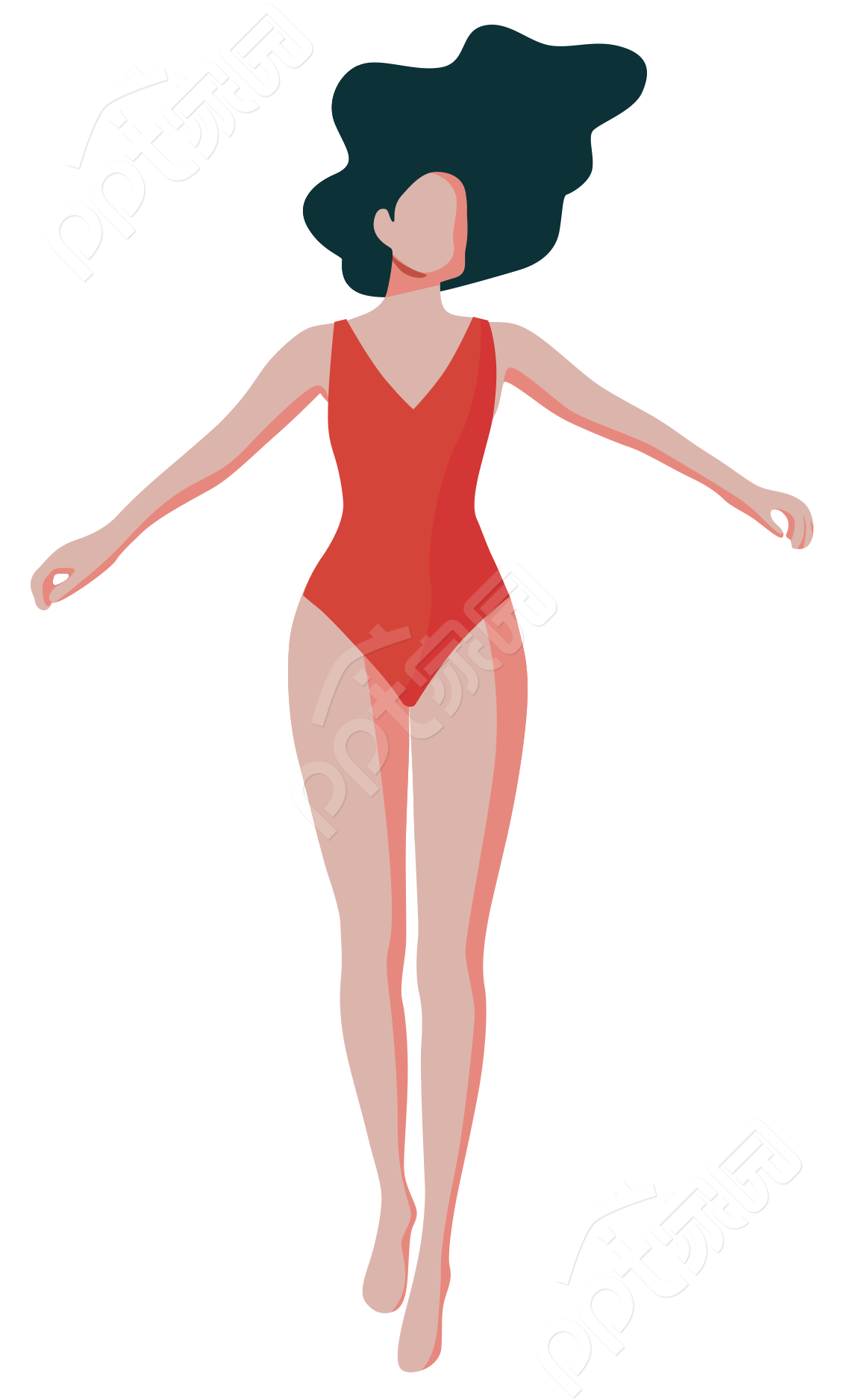 卡通手绘女生人物运动健身仰泳透明底免抠图片素材
