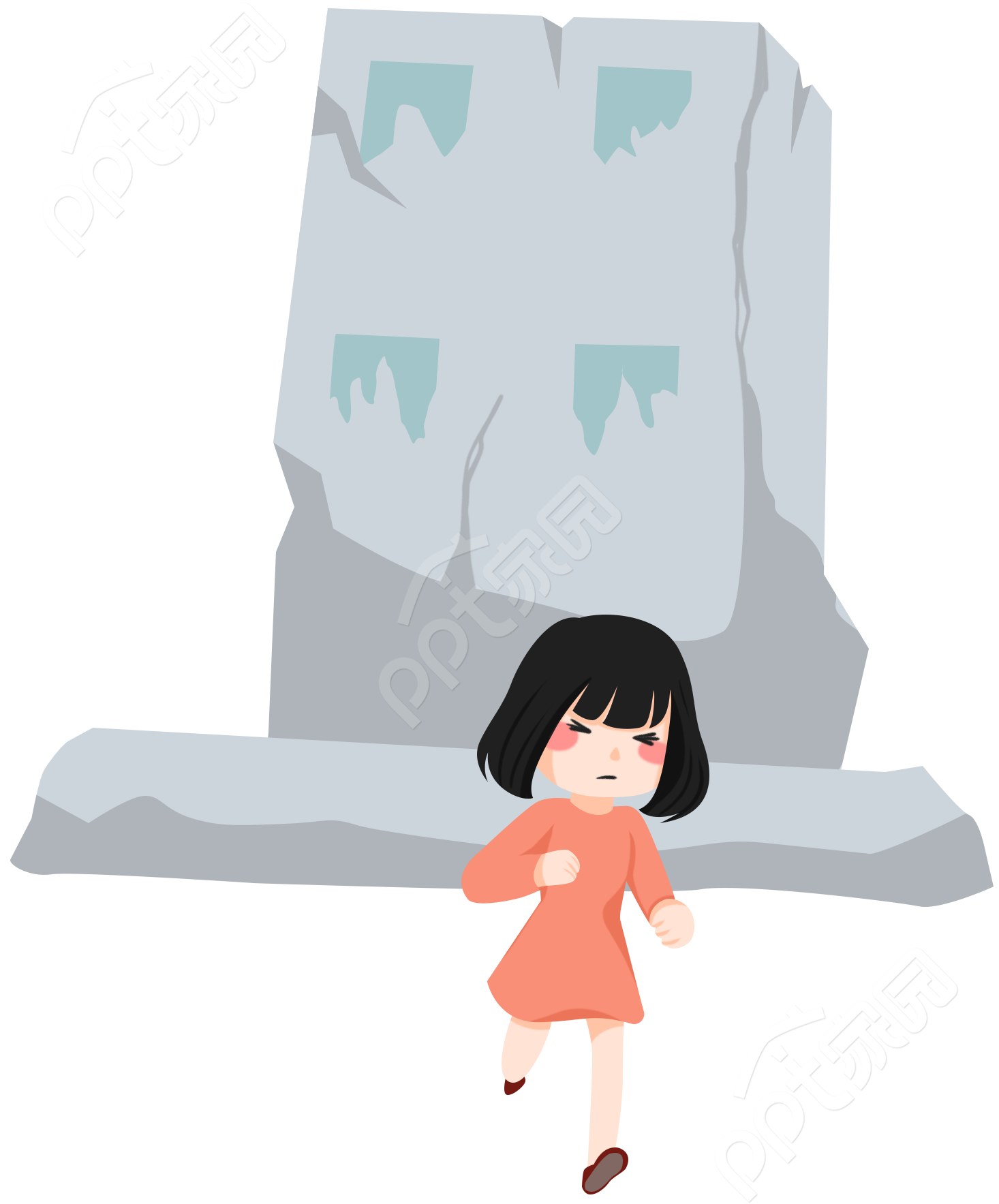 卡通手绘小女孩人物灾害逃生安全警示矢量图片素材