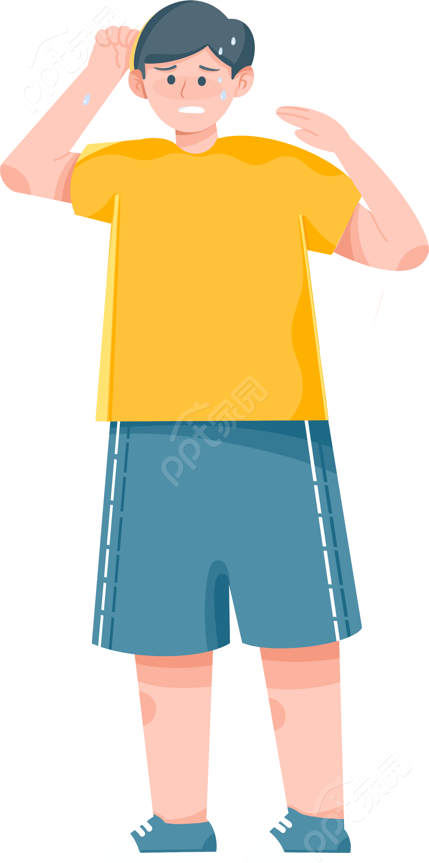 卡通手绘夏季流汗中暑男生免抠图片素材