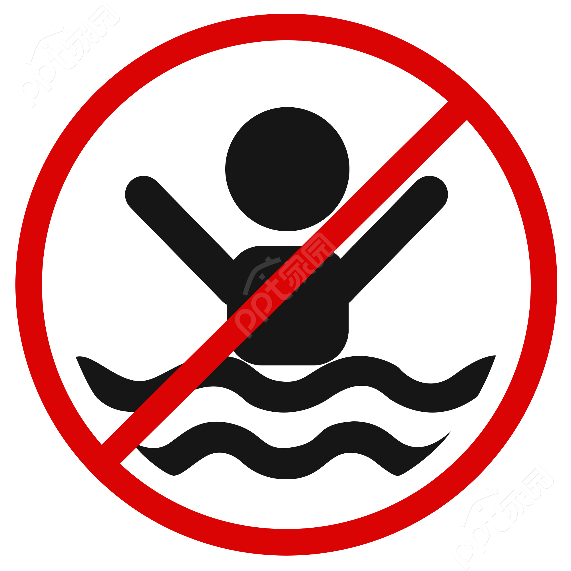 卡通手绘禁止游泳安全标识警示矢量图片素材