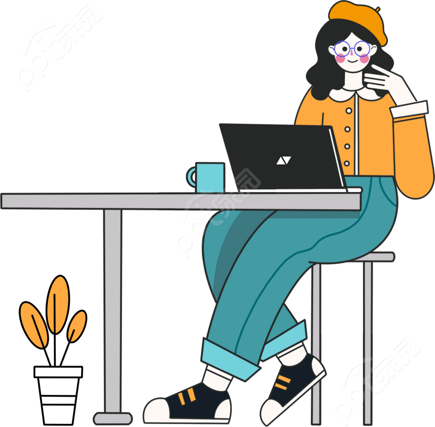 办公卡通女生图片