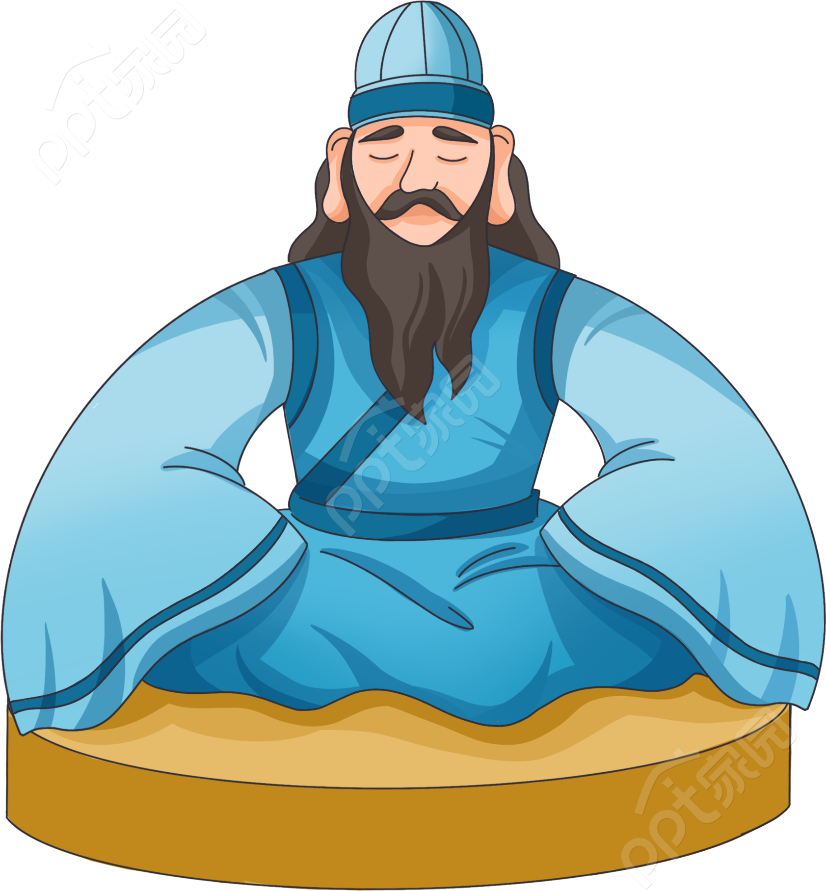 卡通手绘道长打坐大师免抠素材图片