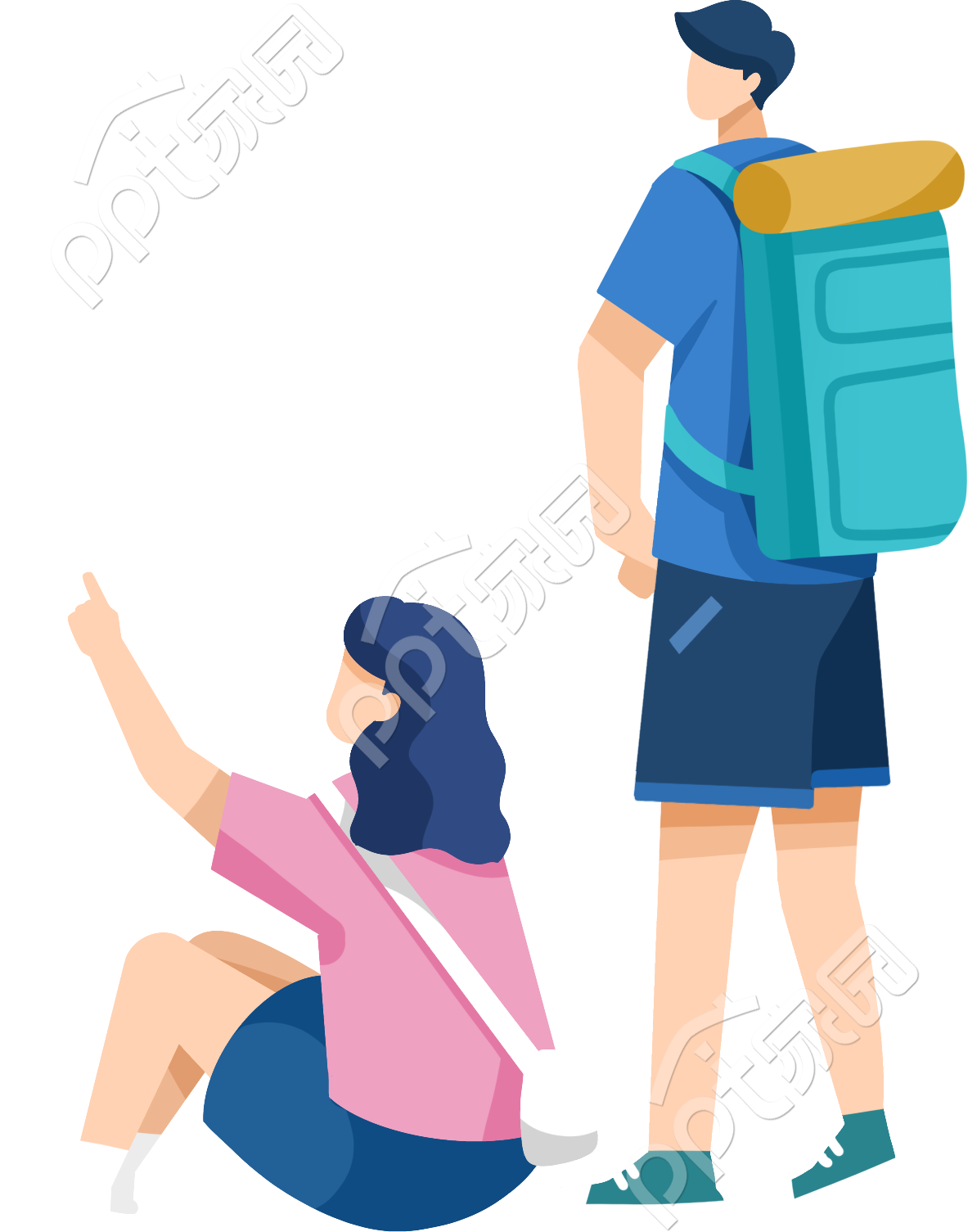 卡通手绘情侣旅行免抠素材