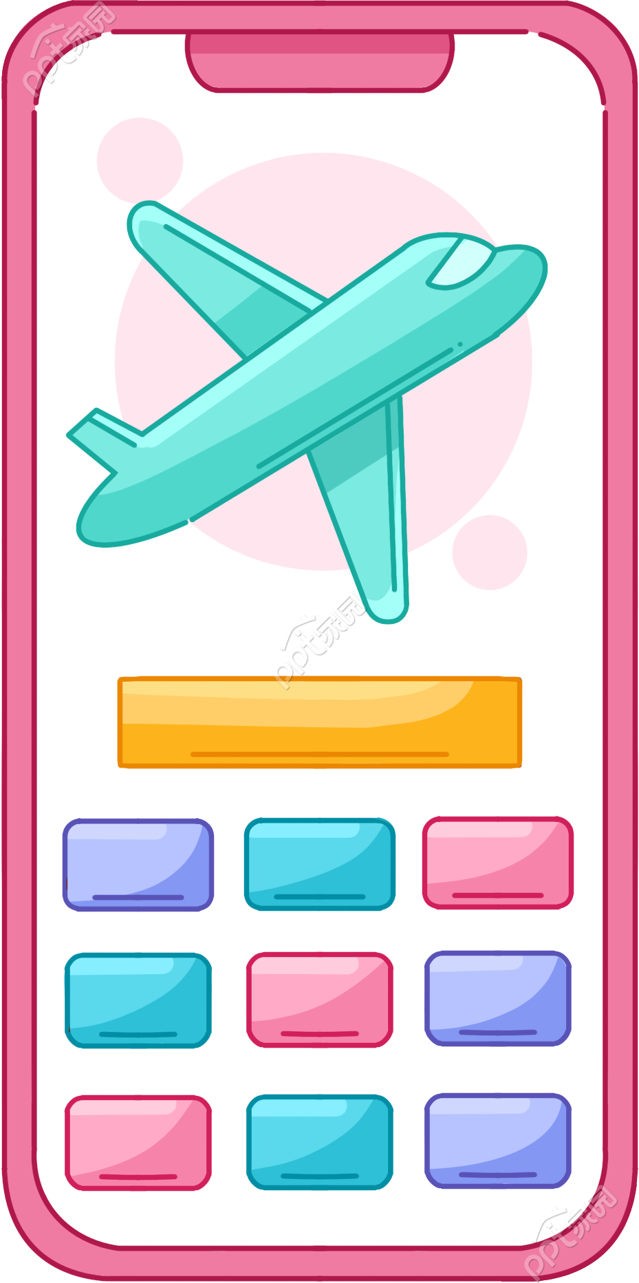 卡通手绘手机预定机票免抠素材