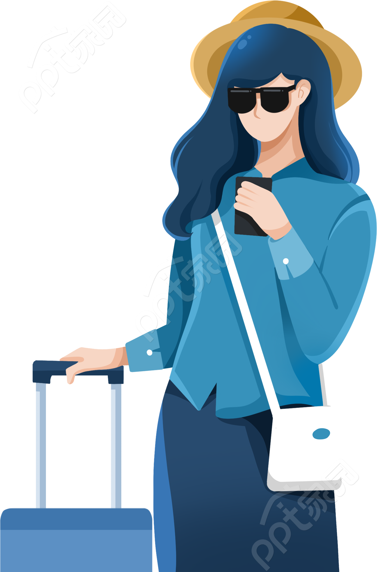 卡通手绘旅行女生免抠素材