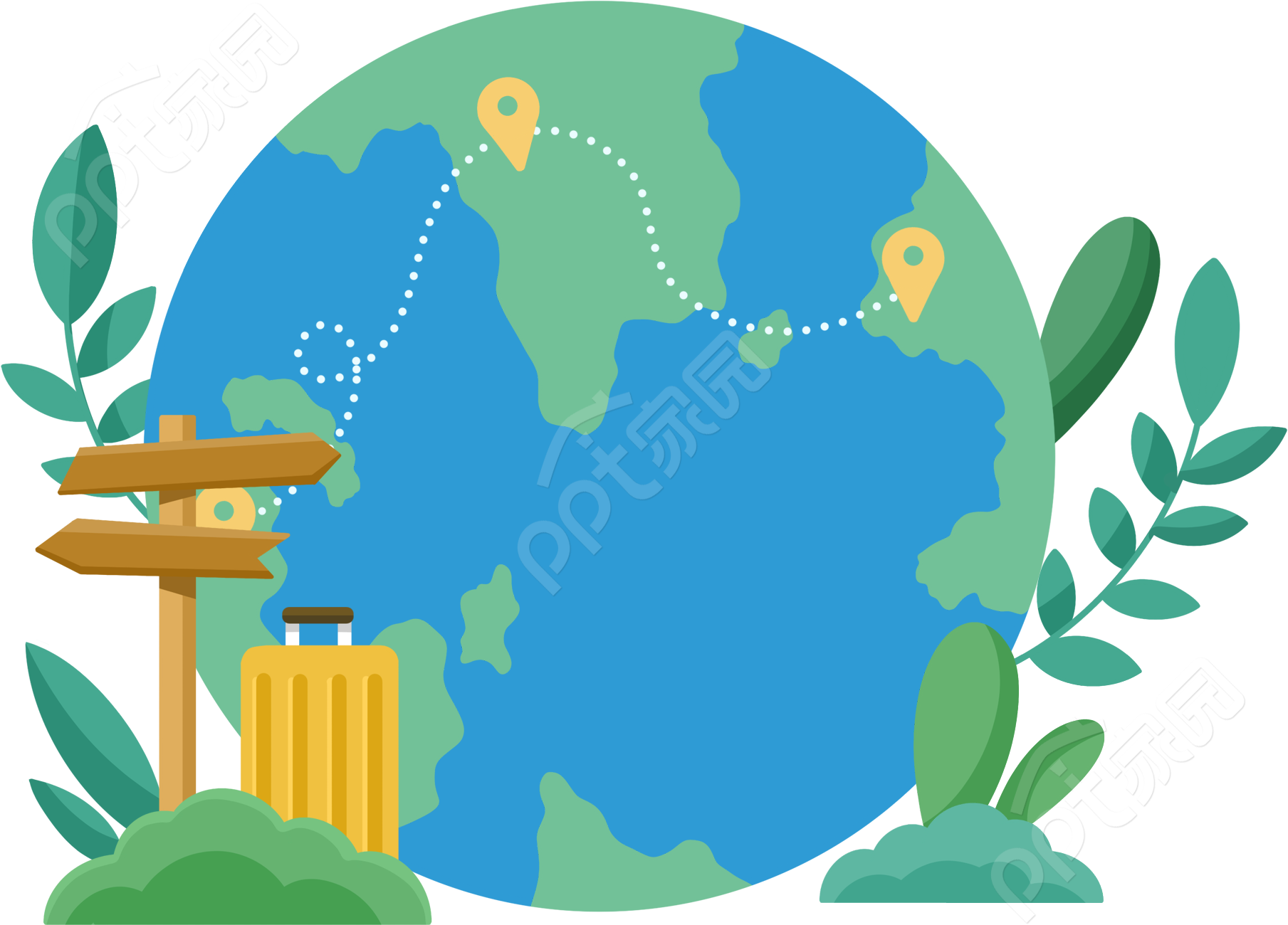 卡通手绘地球旅行免抠素材