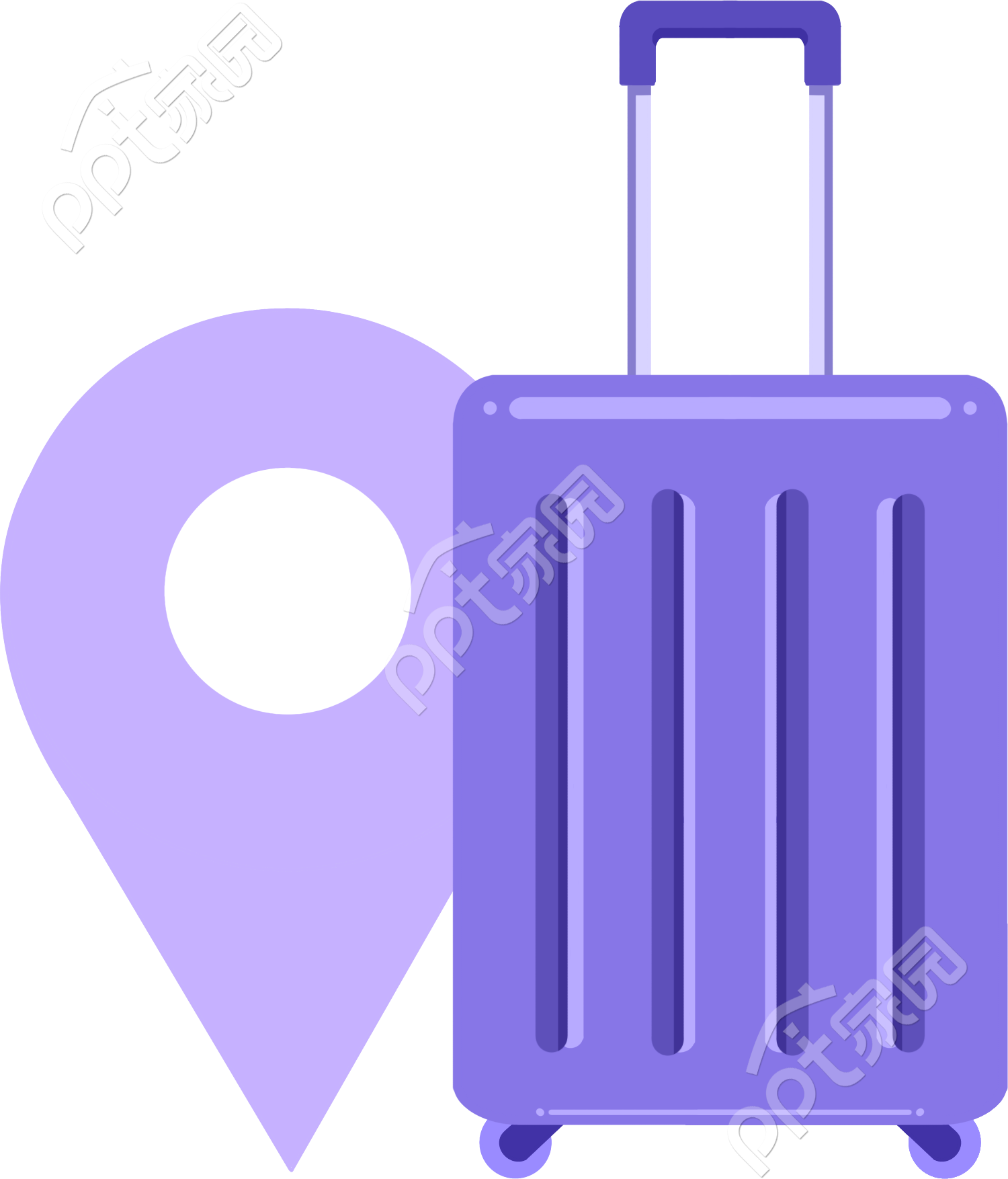 卡通手绘紫色行李箱坐标免抠素材