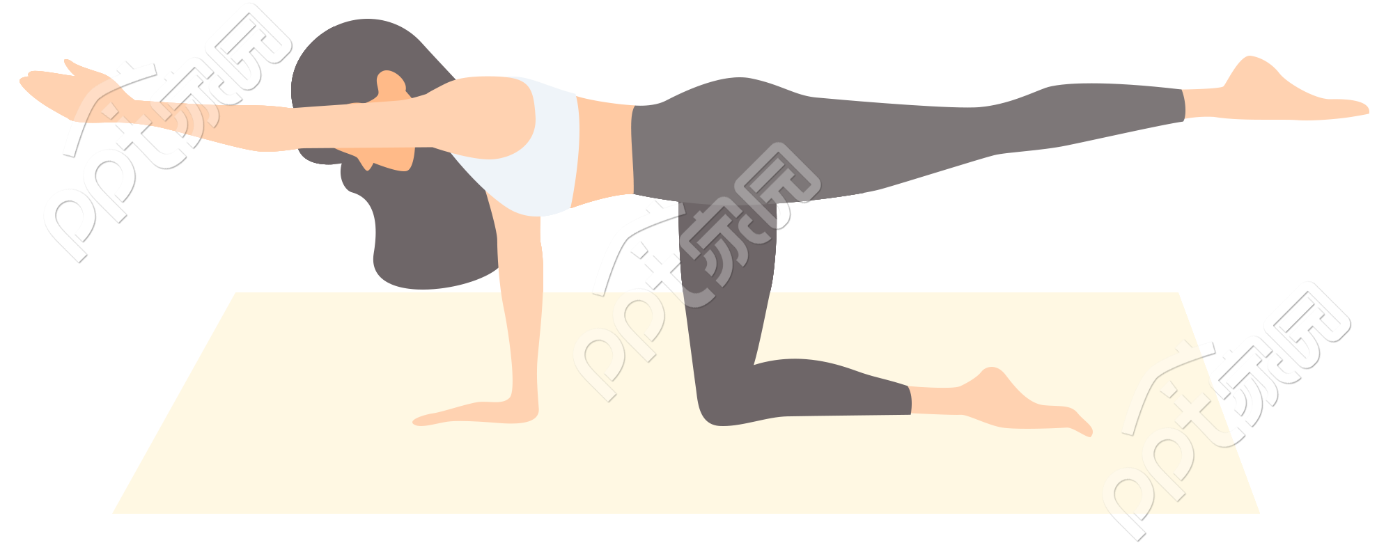 卡通手绘做瑜伽的女生免抠素材