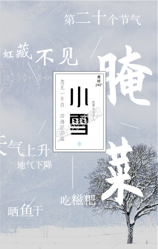 小雪节气生活习俗雪景手机海报