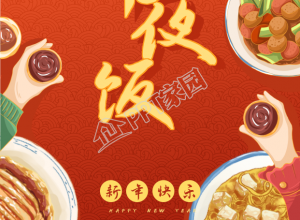 春节年夜饭举杯庆祝新年的餐饮手机海报下载推荐