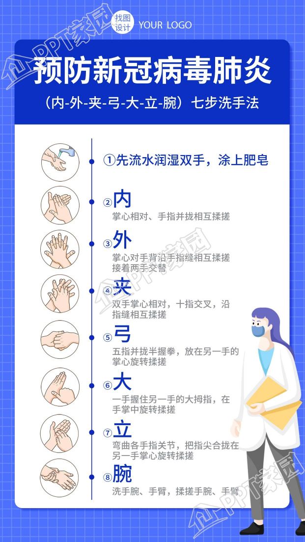 七步洗手法预防新冠毒宣传手机海报