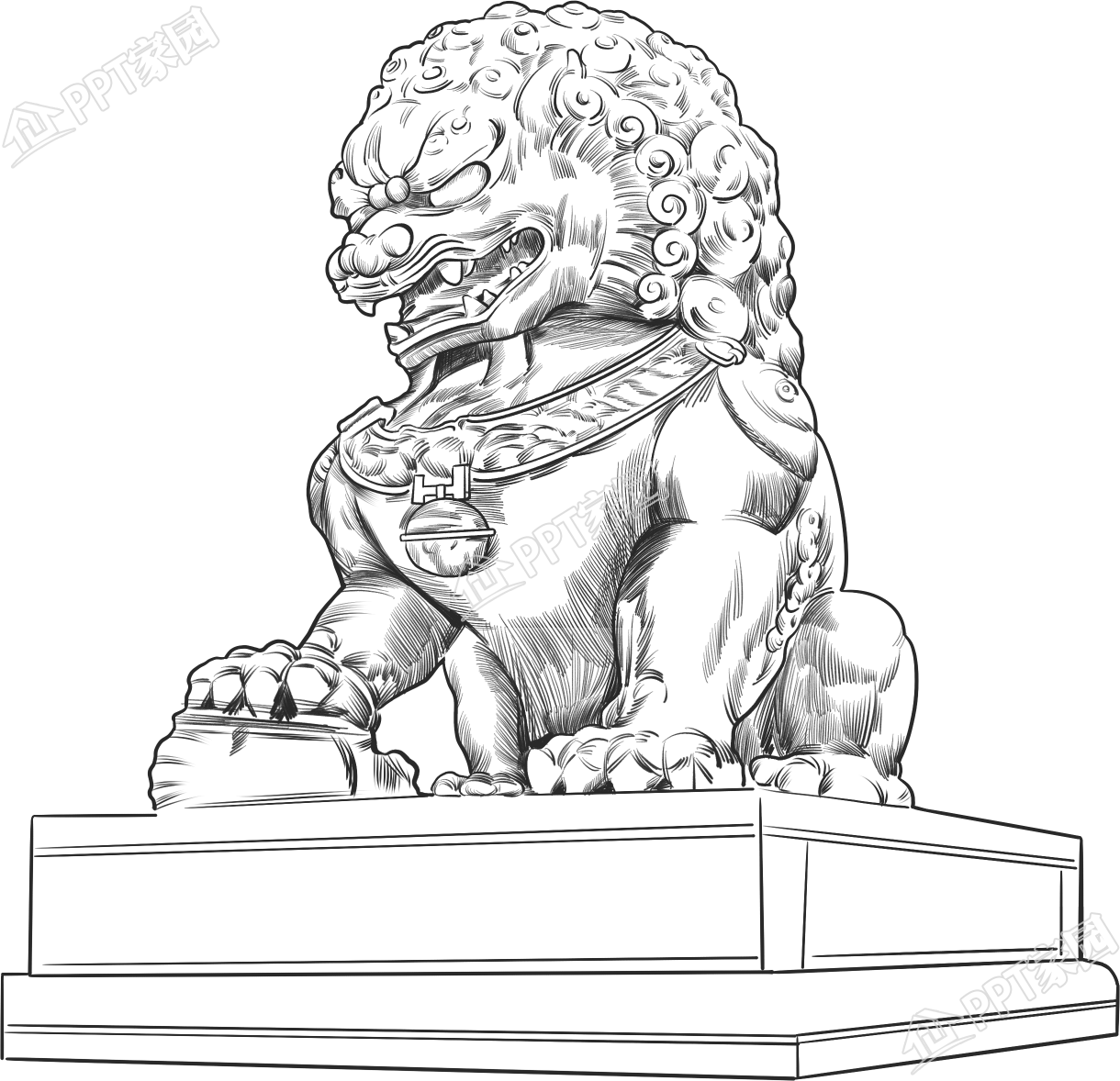 手绘石狮子线描下载推荐