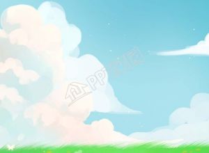 手绘春季蓝天白云草地蝴蝶清新背景图片下载推荐