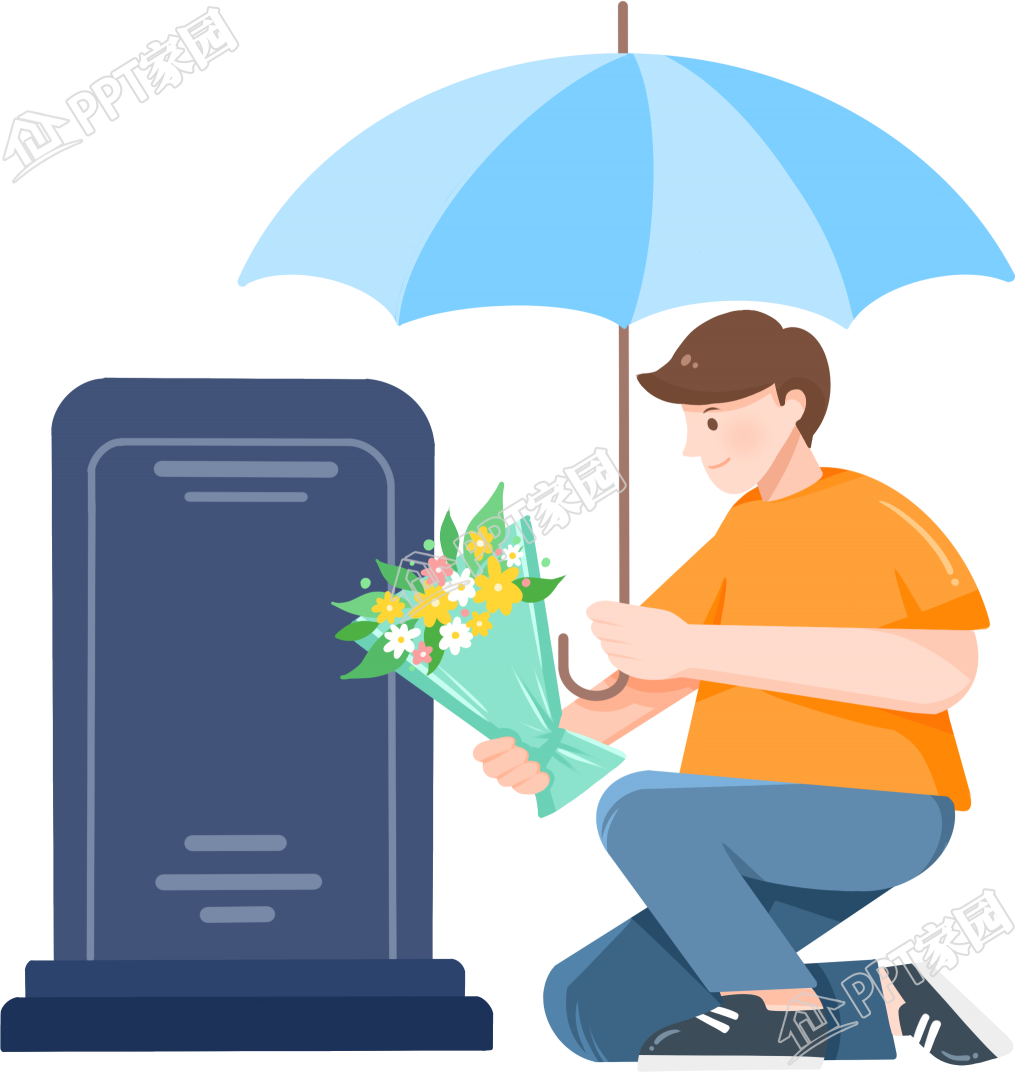 手绘清明节打伞扫墓节日图片素材