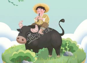 清明好时节牧童吹笛子柳叶白云海报下载推荐