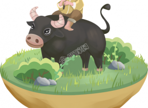 手绘田园风格骑牛吹笛子小孩图片素材下载推荐