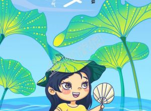 立夏二十四节气荷塘荷叶女孩吃西瓜背景手机海报下载推荐